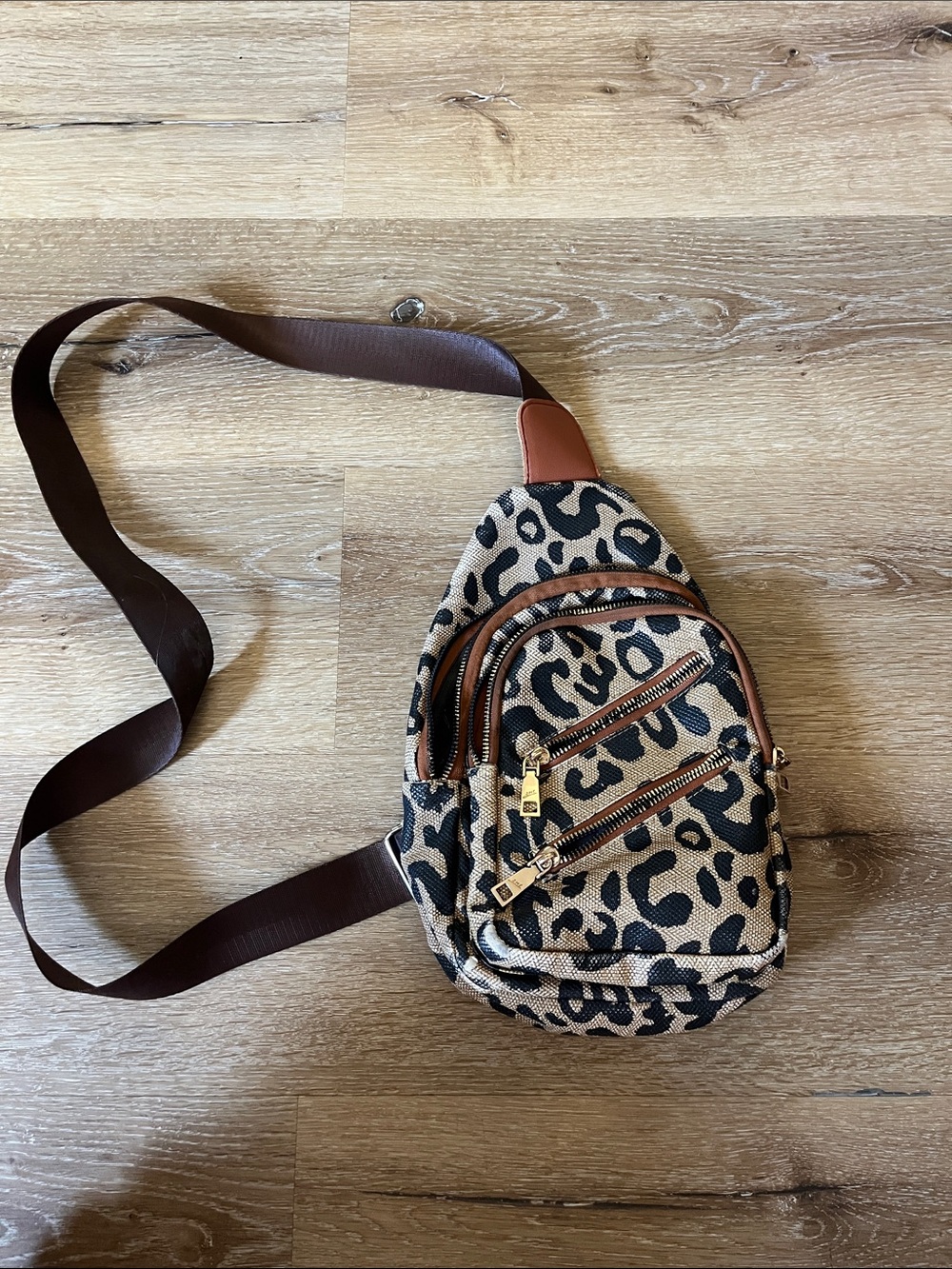 Leopard Print Crossbody Sling Bag in Brown